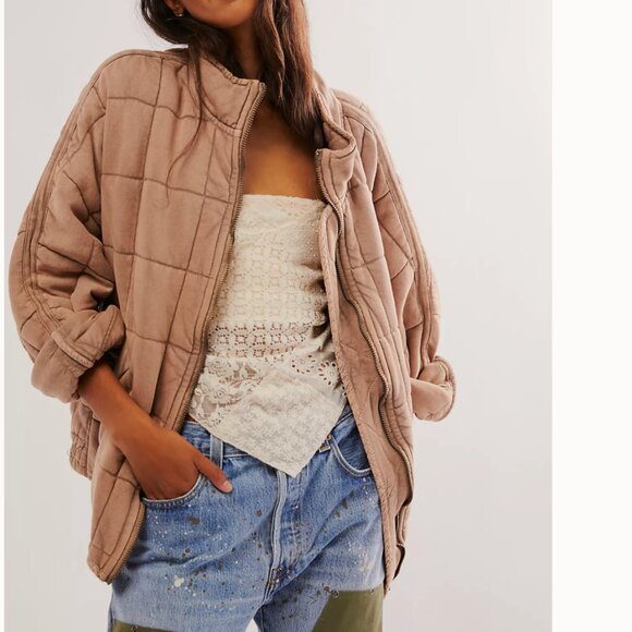 Free People Dolman Quilted Knit Jacket Champagne Diamond size XS